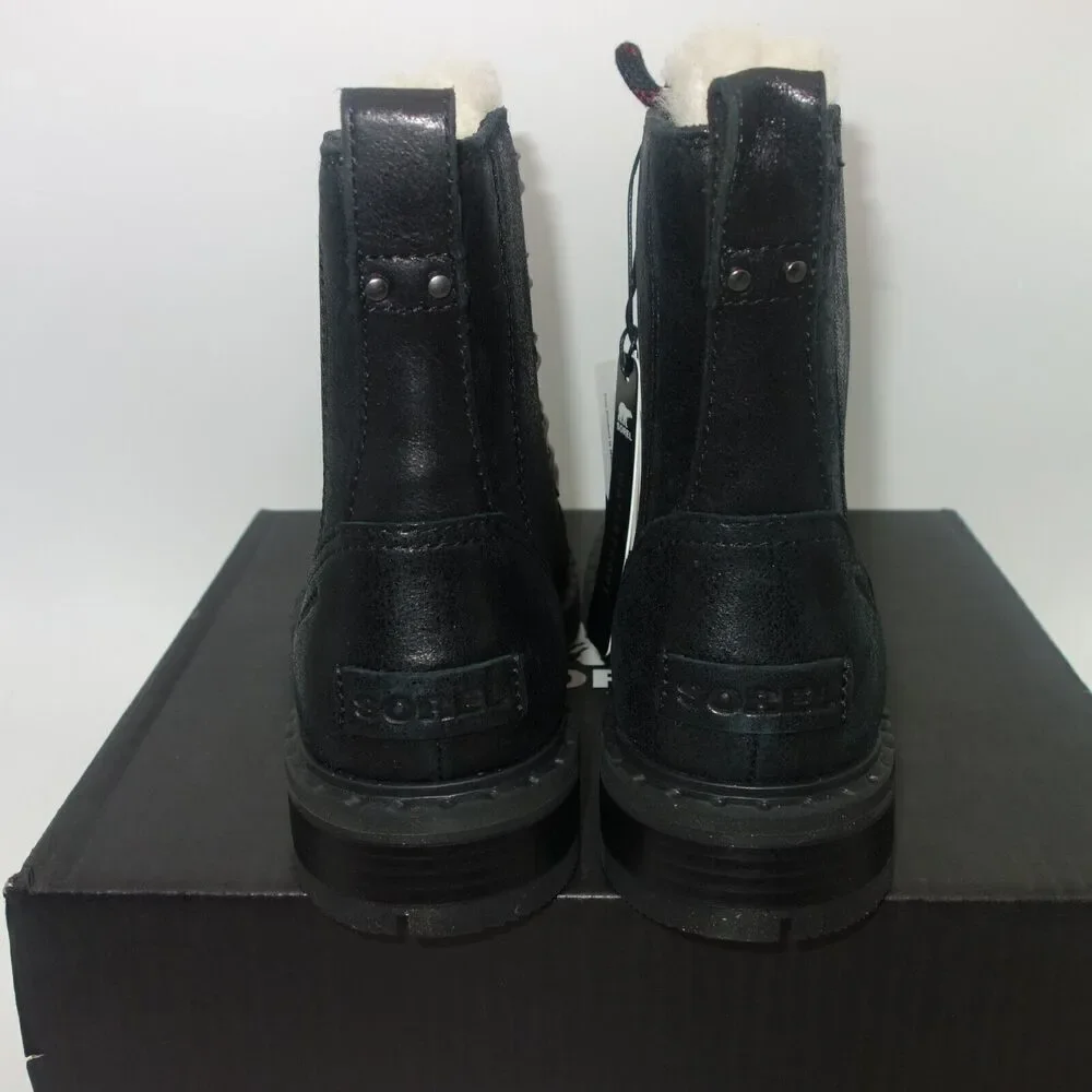 NEW Sorel Women's 5 Lennox Lace Cozy Boots Waterproof Shearling Lug  Black